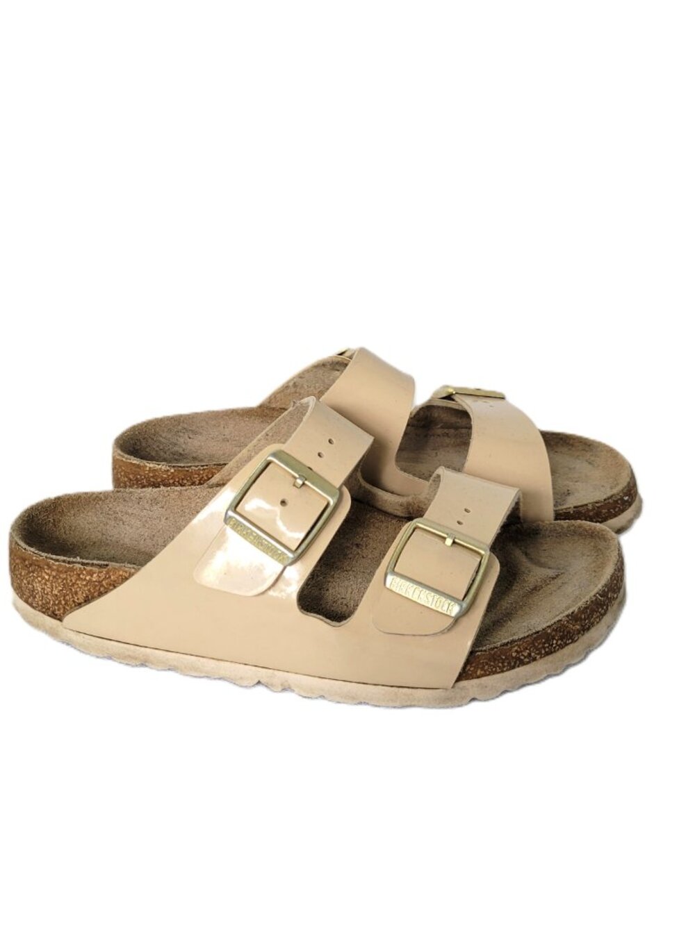Birkenstock Arizona Patent Sand Beige Gold Big Buckle Sandals Women's Size 6
